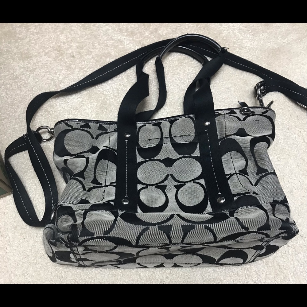 Coach large black canvas crossbody / hand purse